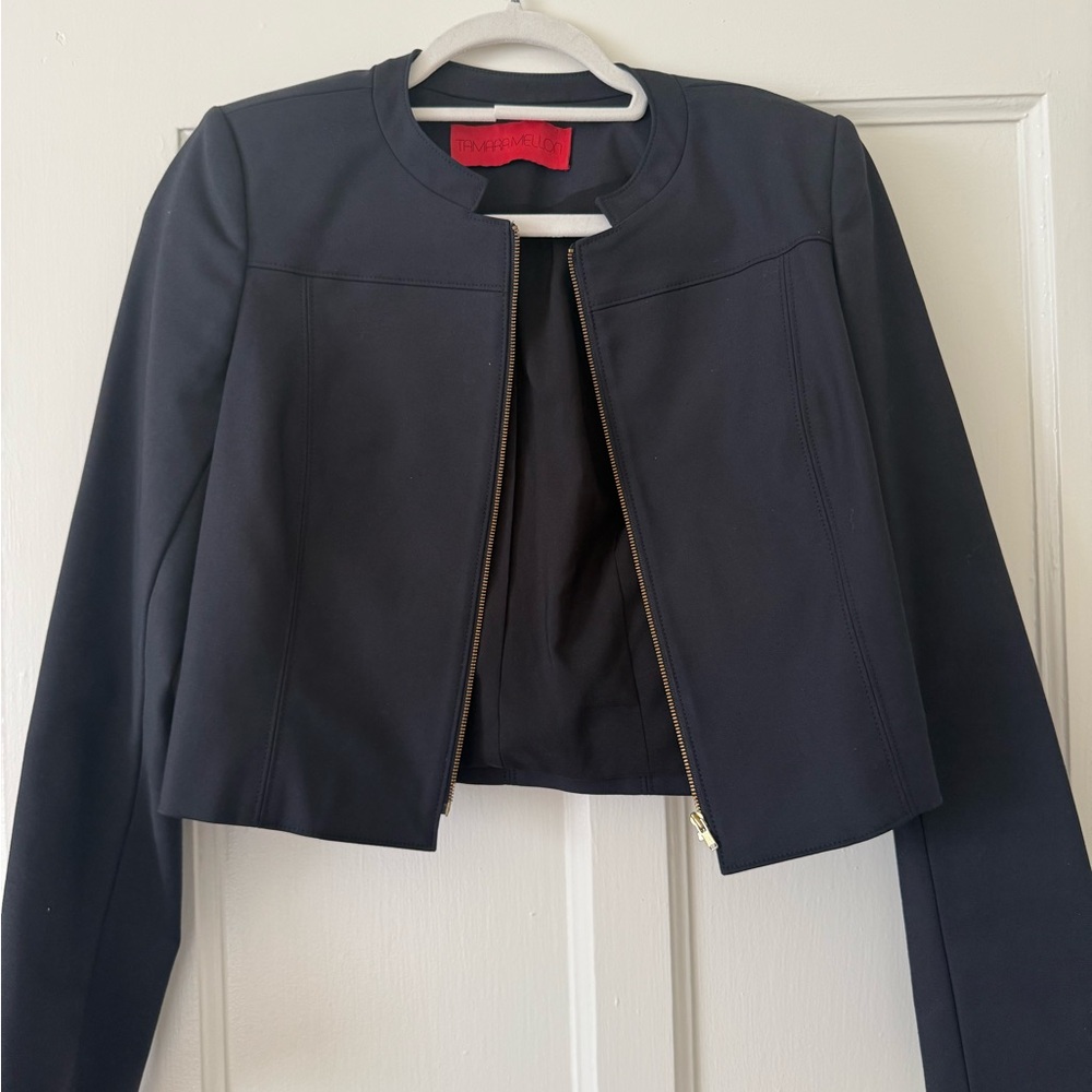 Tamara Mellon Black Cropped Moto Jacket